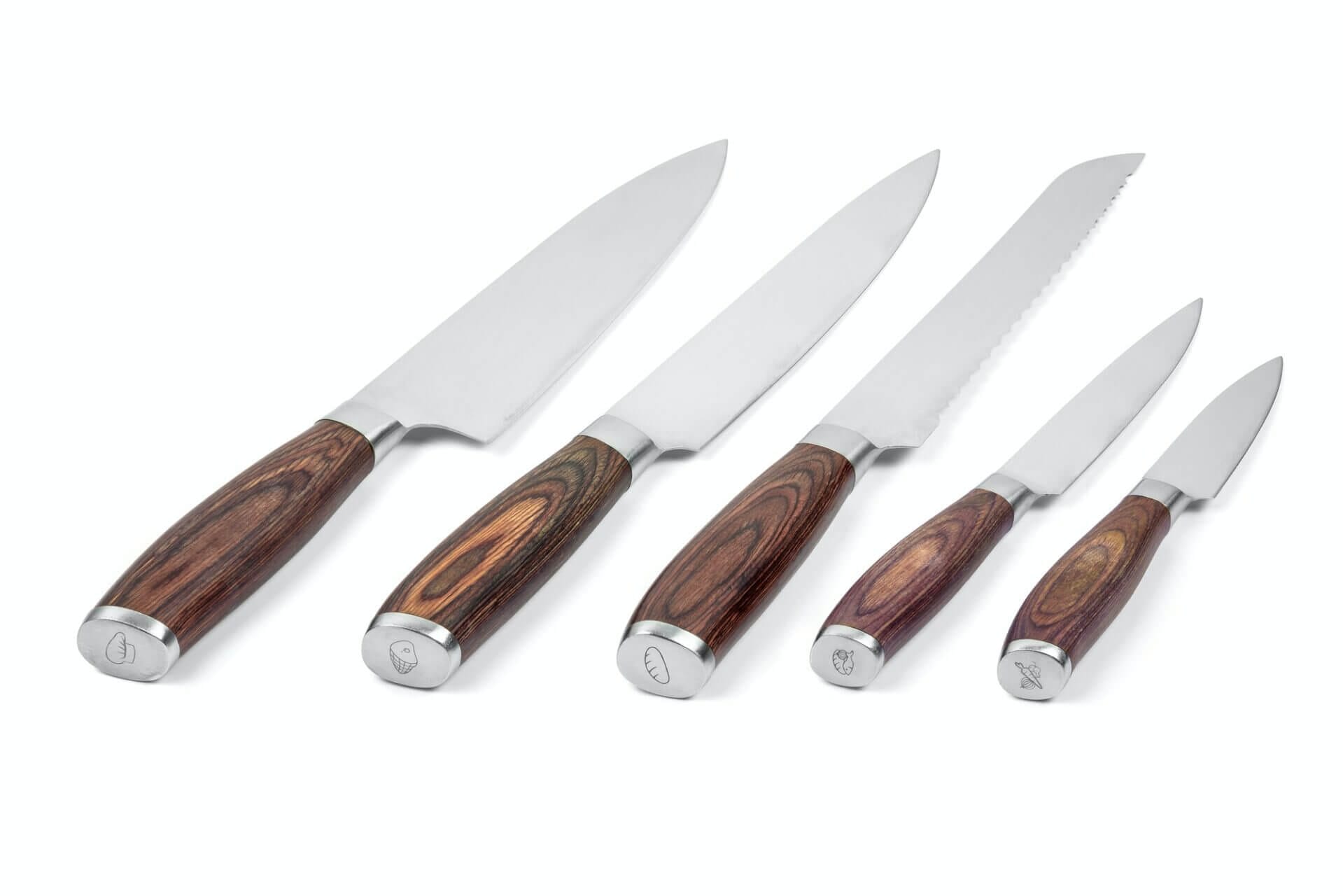 Set of kitchen knives on white background