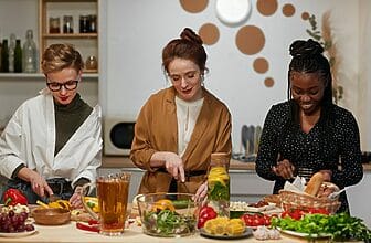 Friends cooking in the kitchen
