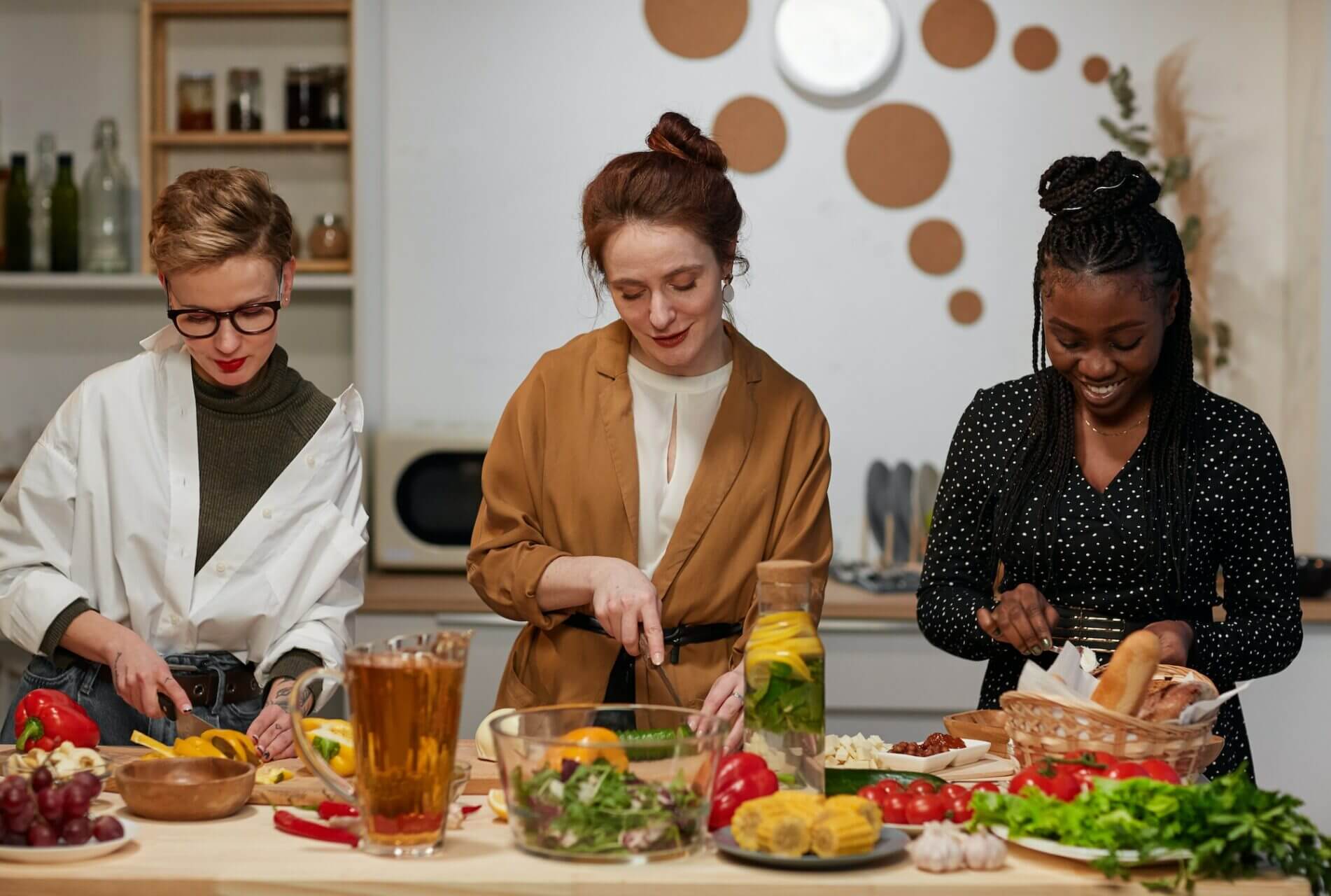 Friends cooking in the kitchen